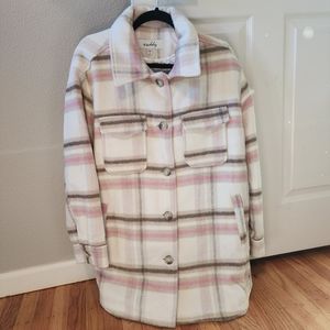 Pink White Brown Tan Plaid Coat Extra Large